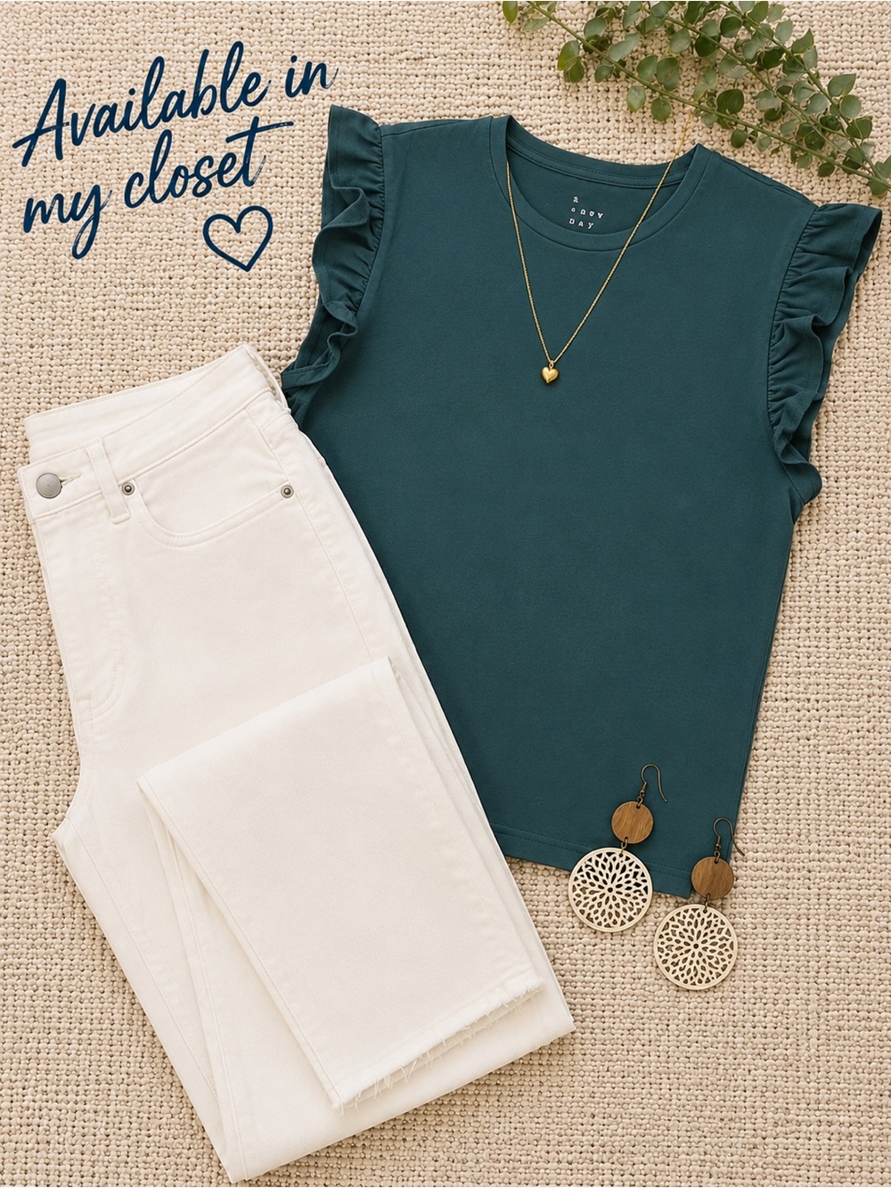 LARGE a new day Teal Dark Green Ruffle Sleeve Top
